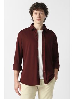 Van Heusen - Men Maroon Solid Full Sleeves Casual Shirt