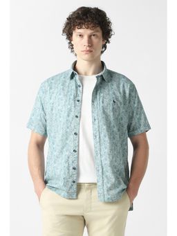 Van Heusen - Men Light Blue Print Half Sleeves Casual Shirt
