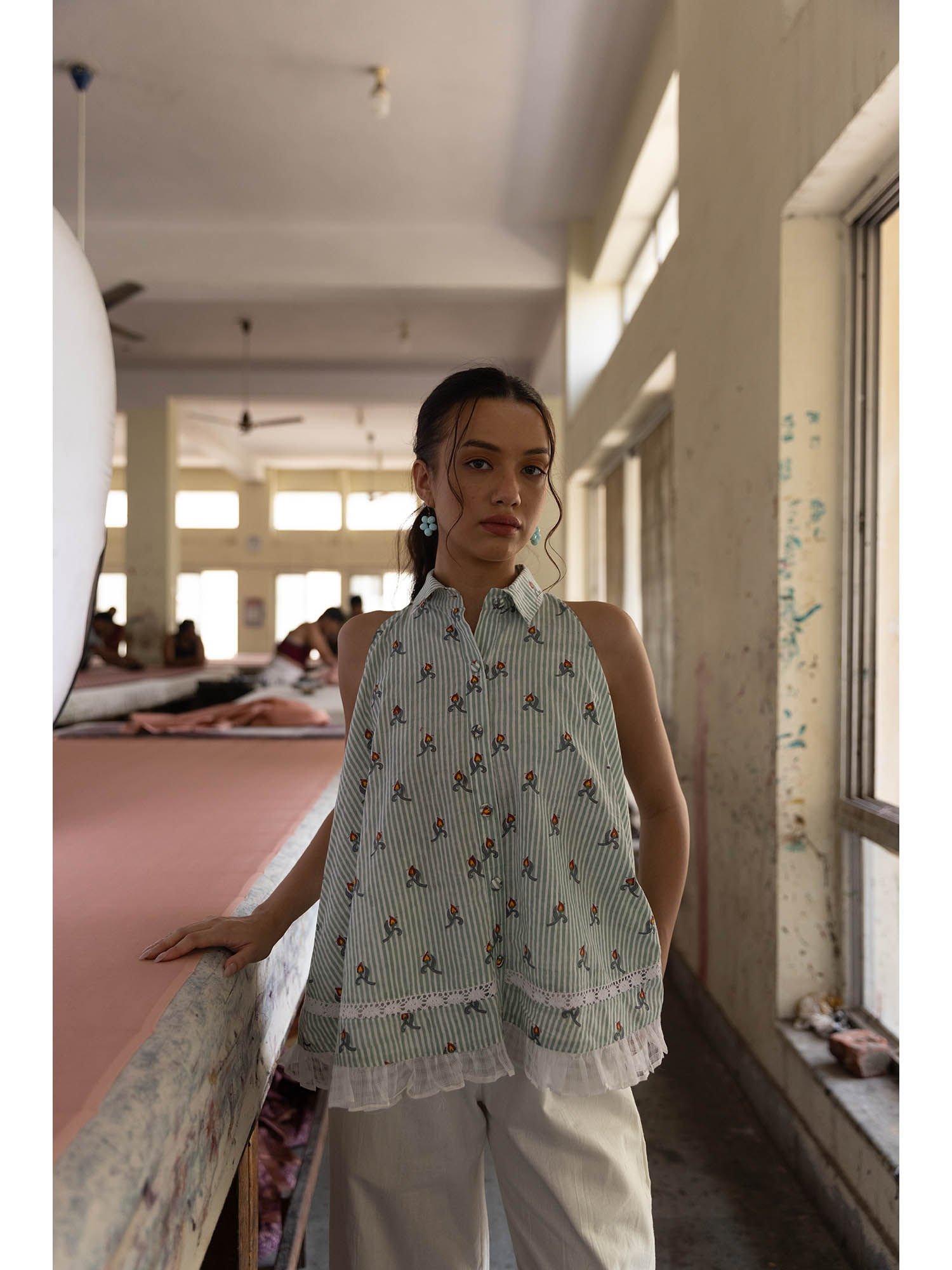 Women Cotton Floral Green Top-image-4