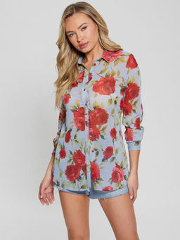 Guess - Blue Clouis Polyester Floral Printed Shirt