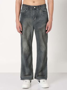 SHOWOFF - Mens Grey Washed Wide Leg Jeans