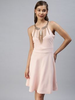 SHOWOFF - Women Embellished Peach Fit and Flare Dress
