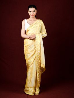 EXCLUSIVA - Yellow Brasso Digital Print Designer Saree with Unstitched Blouse