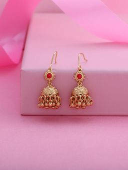 Estele - Gold Plated Belliza Red Jhumkis for Women