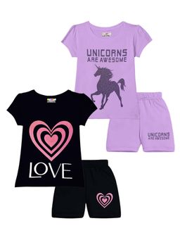 Kuchipoo - Girls Cotton T-Shirts and Shorts (Kuc-Nsut-126) (Set of 4)