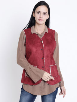 CRIMSOUNE CLUB - Women Red Vested Waist Coat