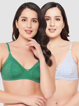 Clovia - (Pack of 2) Cotton Non-Padded Non-Wired Full Cup Everyday Bra (Multi-Color)