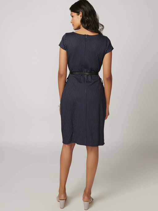 Buy Not So Pink Navy Blue Pinstripe Dress Online
