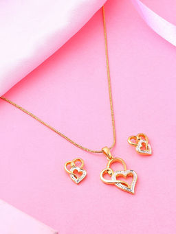 Estele - Gold & Rhodium Plated Heart Shaped Lock Pendant with Crystals for Women (Set of 2)
