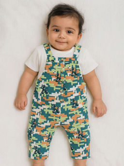 Somersault - Green Printed Dungaree with T-Shirt (Set of 2)