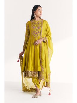 STUDIO BAGECHAA - Chitra Lime Green Anarkali Dhoti with Kurta and Dupatta