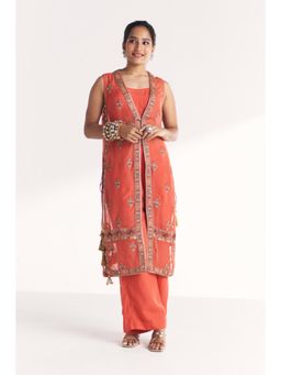 STUDIO BAGECHAA - Malang Tangerine Anarkali Kurta with Bustier Jacket and Pant