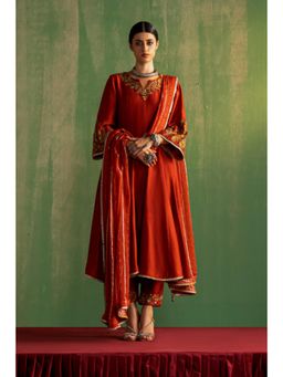STUDIO BAGECHAA - Kaavya Orange Anarkali Kurta with Pant and Dupatta