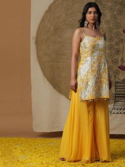 Arpita Sulakshana - Yellow Kurta and Palazzos with Cape Set
