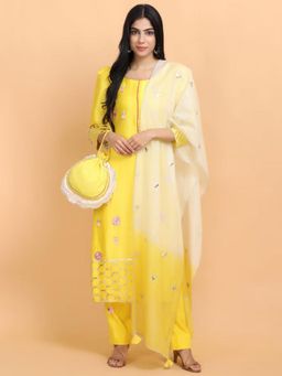 Arpita Sulakshana - Yellow Chanderi Silk Kurta and Pant with Dupatta