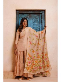 Geroo Jaipur - Beige Embroidered sarara Kurta Set with Dupatta