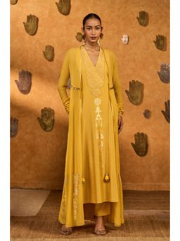 Masaba - Spiced Ochre Pop Pendant Kurta with Pant and Jacket