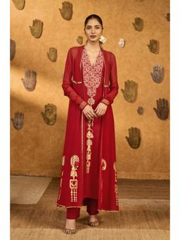 Masaba - Red Pop Pod Pendant Kurta with Pant and Jacket