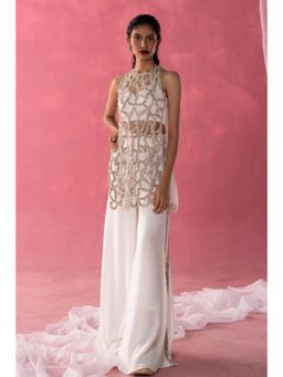 Rukinder Kumar - Ivory Sequins Bralette with Top and Sharara