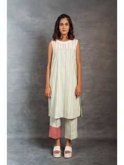 Thread Game - Handwoven Pastel Stripe Sleeveless Style Kurta with Pant Co-Ord's