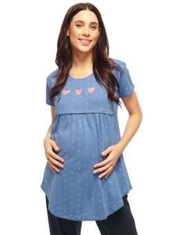 LOTIK - Women Blue Printed Cotton Maternity Top