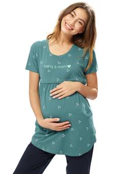LOTIK - Women Teal Printed Cotton Maternity Top