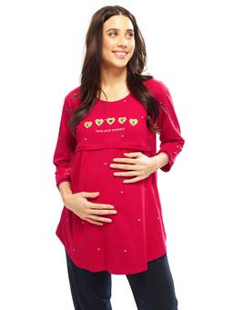 LOTIK - Women Red Printed Cotton Maternity Top
