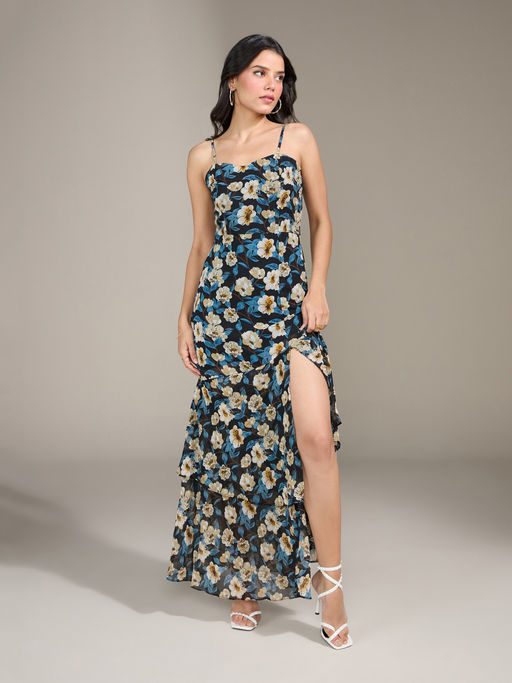 nykaa fashion dress GUAPA Jasmine Georgette Multi-Color Shimmer Maxi Dress – Nykaa Fashion main image 1