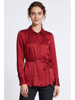 Allen Solly - Women Maroon Solid/Plain Polyester Shirt