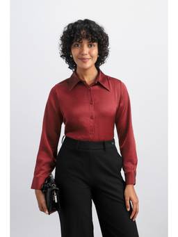 Allen Solly - Women Maroon Solid/Plain Polyester Shirt