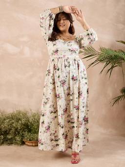 Berrylush - Women Beige Printed Polyester Dress