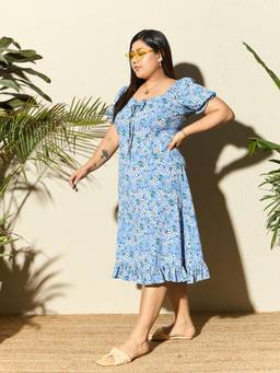 Berrylush - Women Blue Floral Polyester Dress