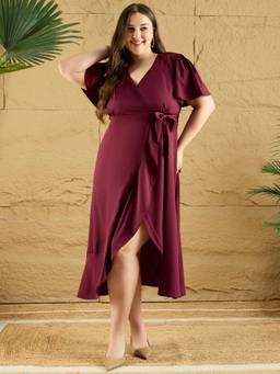 Berrylush - Women Maroon Solid/Plain Polyester Dress