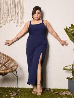 Berrylush - Women Blue Solid/Plain Polyester Dress