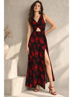 Berrylush - Women Black Floral Polyester Dress