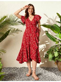 Berrylush - Women Red Floral Polyester Dress