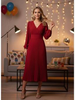Berrylush - Women Red Solid/Plain Polyester Dress