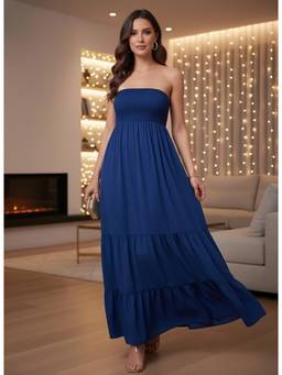 Berrylush - Women Blue Solid/Plain Polyester Dress