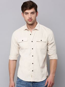 SHOWOFFFF - Mens Spread Collar Cream Solid Shirt