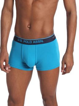 U.S. POLO ASSN. - Icy Blue Mid Rise Brand Waist Solid Trunks Blue
