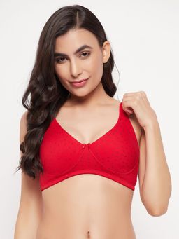 Clovia - Lightly Padded Non-Wired Full Cup Printed T-Shirt Bra In Red - Cotton Rich