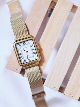 Aries Gold - Enchant Isabella Quartz White Rectangle Sapphire Glass Dial Womens Watch - L 5032Z G-W