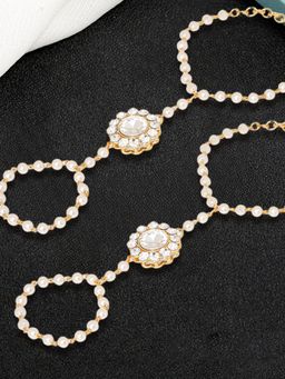 OOMPH - Combo of 2 Gold Hathphool Hathpanja Bracelet with Ring-Kundan