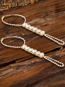 OOMPH - Combo of 2 Gold Hathphool Hathpanja Bracelet with Ring-Kundan