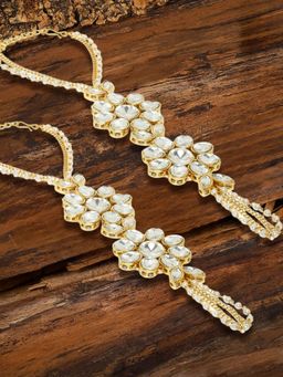 OOMPH - Combo of 2 Gold Hathphool Hathpanja Bracelet with Ring-Kundan