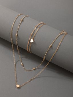 OOMPH - Gold Tone Multi Layer Heart Charm Necklace & Anklet Jewellery Set