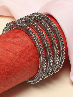 OOMPH - Combo of 4 Oxidised Silver Bangle Set for Women & Girls