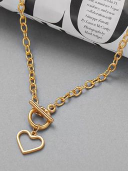 OOMPH - Gold Tone Link Chain Heart Charm Bracelet for Women & Girls