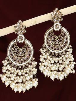 OOMPH - Gold Jadau Kundan & Pearl Ethnic Large Drop Earrings