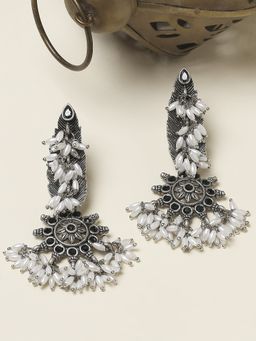 OOMPH - Oxidised Silver Ethnic Drop Earrings-Silver Look Alike
